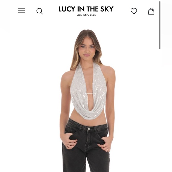 Lucy in the Sky - Sequin Plunge Top in Black - Picture 5 of 5